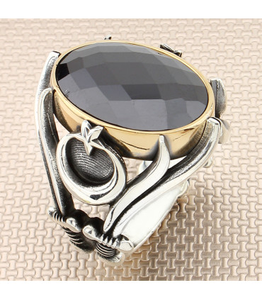 Zülfikar  Kılıçlı Ay Yıldız Taşlı Gümüş Erkek Yüzük