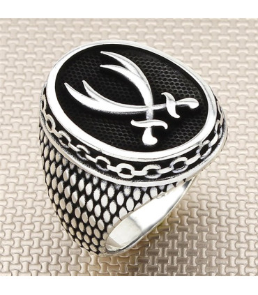 Zülfikar Çift Başlı KılıçTaşsız Zincir Modeli Erkek Gümüş Yüzük a1021