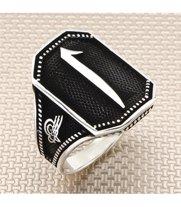 Elif Harfi Yan Tuğralı Sade Taşsız Gümüş Erkek Yüzük a1022