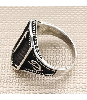 Elif Harfi Yan Tuğralı Sade Taşsız Gümüş Erkek Yüzük a1022