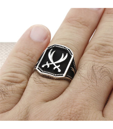 Hz Ali Zülfikar Kılıç Yan Kılıç Sade Taşsız Gümüş Erkek Yüzük a1024