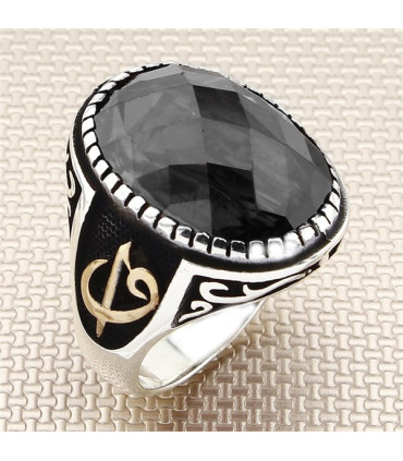 Taş Kenar Desenli Arapça Vav Elif Gümüş Erkek Yüzük a1025