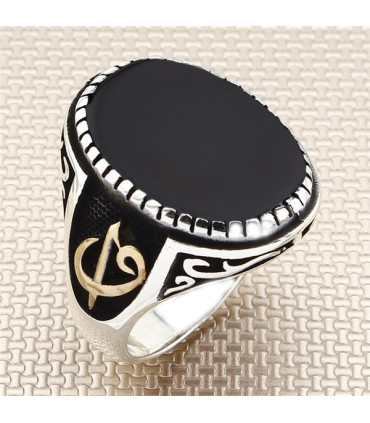 Taş Kenar Desenli Arapça Vav Elif Gümüş Erkek Yüzük a1025