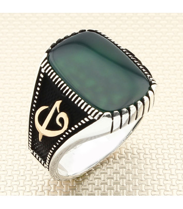 Elif Vav Harfli Sade Düz Taşlı Gümüş Erkek Yüzük a1027