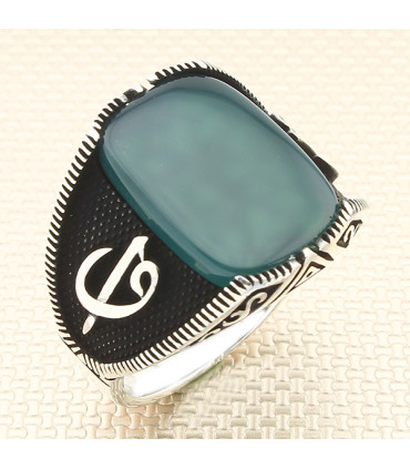 Vav Elif Harfli Kenar Motifli Sade Düz Taşlı Gümüş Erkek Yüzük a1028