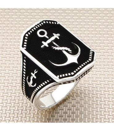 Denizci Çapa Modeli Yan Çapa Dümen Figürlü Erkek Gümüş Yüzük
