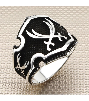 Zırh Model Zülfikar Kılıç Simgeli Yan Zülfikar Taşsız Gümüş Erkek Yüzük a1030