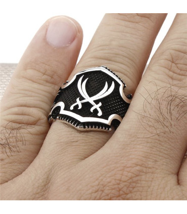 Zırh Model Zülfikar Kılıç Simgeli Yan Zülfikar Taşsız Gümüş Erkek Yüzük a1030