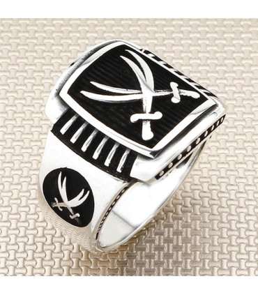 Hz Ali Muteşem Zülfikar Çizgili Taşsız Gümüş Erkek Yüzük a1032