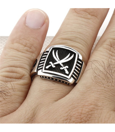 Hz Ali Muteşem Zülfikar Çizgili Taşsız Gümüş Erkek Yüzük a1032