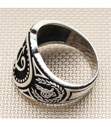 Arapça Elif Vav Oval Kasa Taşsız Gümüş Erkek Yüzük a1033