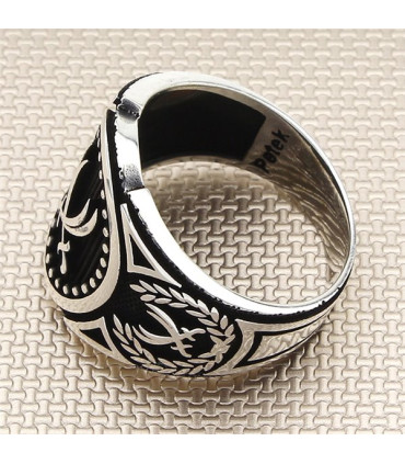 Zülfikar Kılıç Oval Kasa Taşsız Gümüş Erkek Yüzük a1034