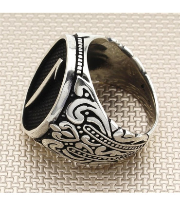 Oval Kasa Arapça Elif Harfi Gümüş Taşsız Erkek Yüzük a1035