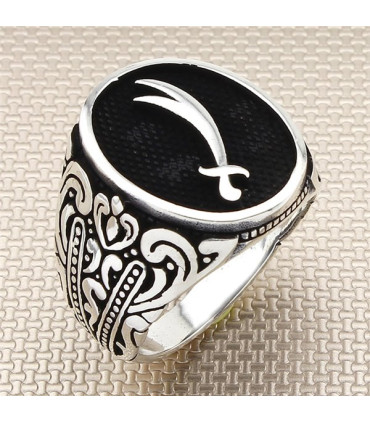 Oval Kasa Tek Zülfikar Hz Ali Kılıç Gümüş Taşsız Erkek Yüzük a1037