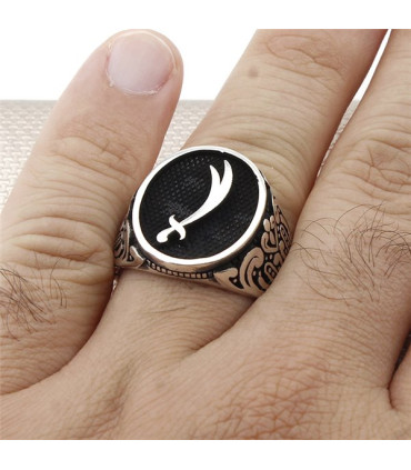 Oval Kasa Tek Zülfikar Hz Ali Kılıç Gümüş Taşsız Erkek Yüzük a1037