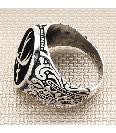 Oval Kasa Çift Zülfikar Hz Ali Kılıç Gümüş Taşsız Erkek Yüzük a1038