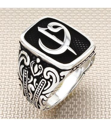 Elif Vav Dikdörtgen Kasa Taşsız Gümüş Erkek Yüzük a1039