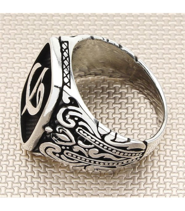 Elif Vav Dikdörtgen Kasa Taşsız Gümüş Erkek Yüzük a1039