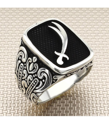 Tek Zülfikar Hz Ali Kılıç Dikdörtgen Kasa Gümüş Taşsız Erkek Yüzük a1040