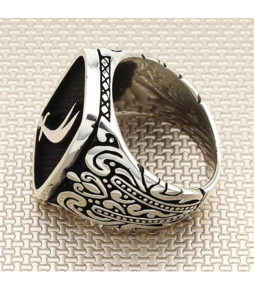 Tek Zülfikar Hz Ali Kılıç Dikdörtgen Kasa Gümüş Taşsız Erkek Yüzük a1040