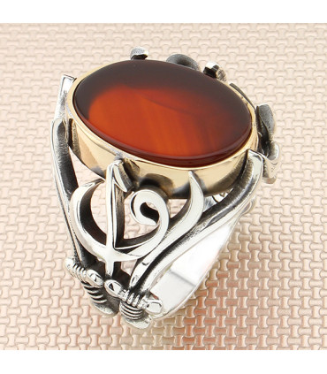 Kılıç Elif Vav Simgeli Taşlı Gümüş Erkek Yüzük a1048