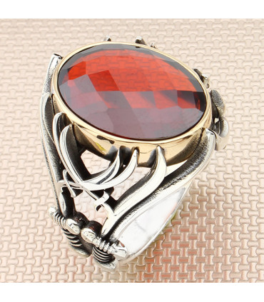 Zülfikar Çift Kılıç Taşlı Gümüş Erkek Yüzük a1049