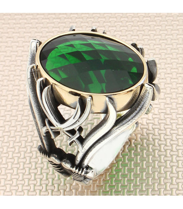 Zülfikar Çift Kılıç Taşlı Gümüş Erkek Yüzük a1049