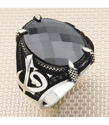 Elif Vav Pençeli Taşlı Gümüş Erkek Yüzük a1051