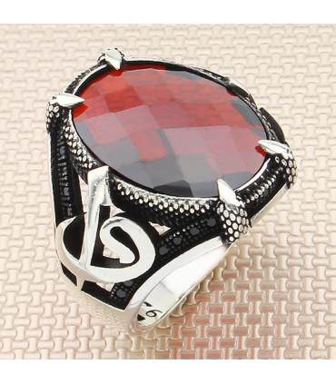 Elif Vav Pençeli Taşlı Gümüş Erkek Yüzük a1051