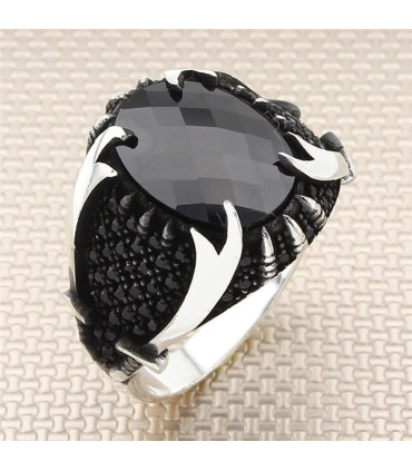 Zülfikar İki Kılıç Mikro Siyah Taşlı Gümüş Erkek Yüzük a1052