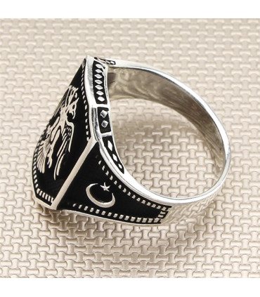 Selçuk Kartalı Çift Başlı Yan Tuğralı Taşsız Gümüş Erkek Yüzük