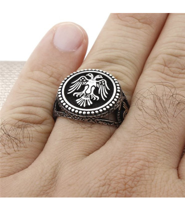 Yuvarlak Kasa Çift Başlı Kartal Yan Tuğralı Taşsız Yüzük