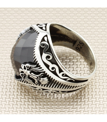 Bombe Taşlı Çift Başlı Kartal Taşlı Erkek Yüzük