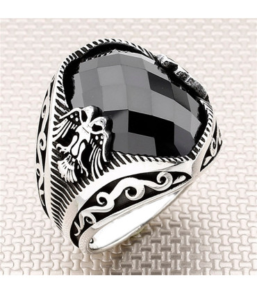 Bombe Taşlı Çift Başlı Kartal Taşlı Erkek Yüzük