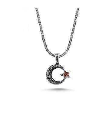 925 Ayar Gümüş Ayyıldız ve Kelime-i Tevhid Kolye