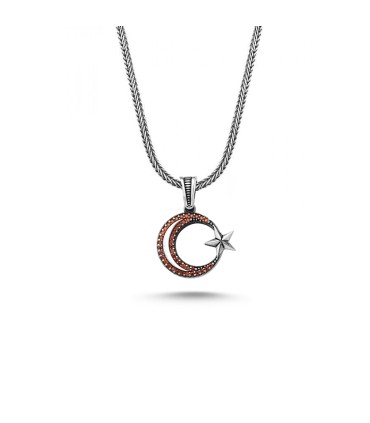 Ayyıldız Işıltısı Gümüş Erkek Kolye