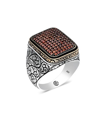 Desenli Çok Taşlı Sade Gümüş Erkek Yüzük