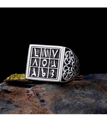 Gümüş Ebced Numeroloji Desenli Erkek Yüzük