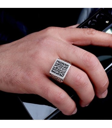 Gümüş Ebced Numeroloji Desenli Erkek Yüzük