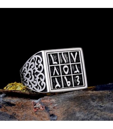 Gümüş Ebced Numeroloji Desenli Erkek Yüzük