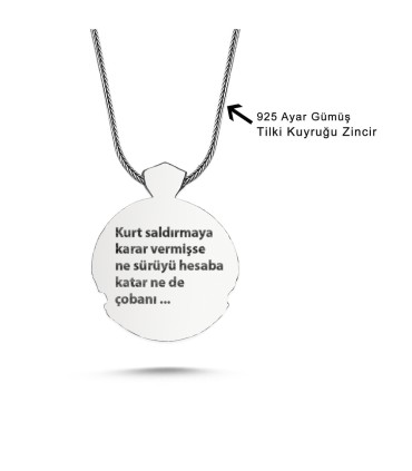 Mina Silver İntikam Yazılı Çift Bozkurt ve Ay Yıldızlı Gümüş Kolye