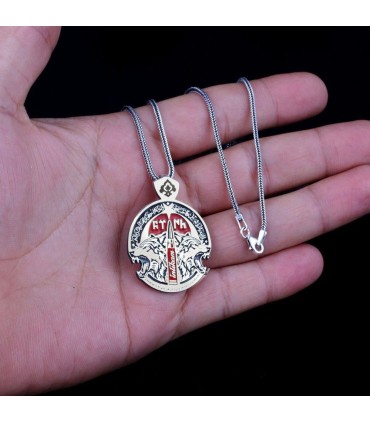 Mina Silver İntikam Yazılı Çift Bozkurt ve Ay Yıldızlı Gümüş Kolye