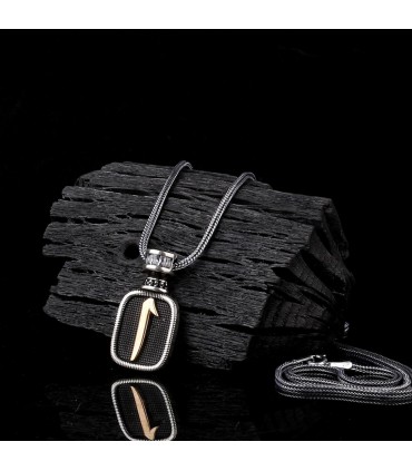 Elif Harfli Zirkon Taşlı Gümüş Erkek Kolye