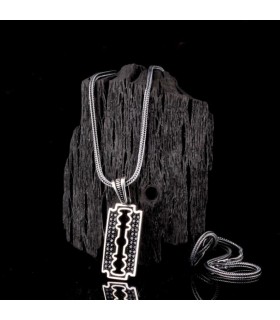 Mina Silver zirkon taşlı jilet simgeli gümüş erkek kolye