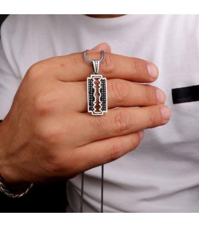 siyah taşlı gümüş erkek kolye Mina Silver