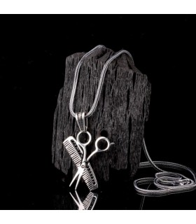 Makas Tarak Taşsız Gümüş Kolye