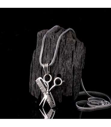 Makas Tarak Taşsız Gümüş Kolye