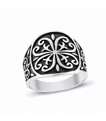 Türk Motifli 925 Ayar Gümüş Erkek Taşsız Yüzük Mina Silver