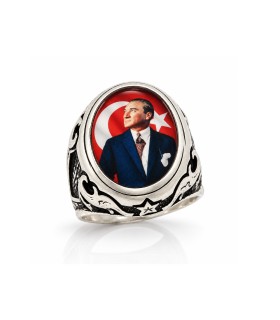 Atatürk Resimli Taşsız Gümüş Erkek Yüzük