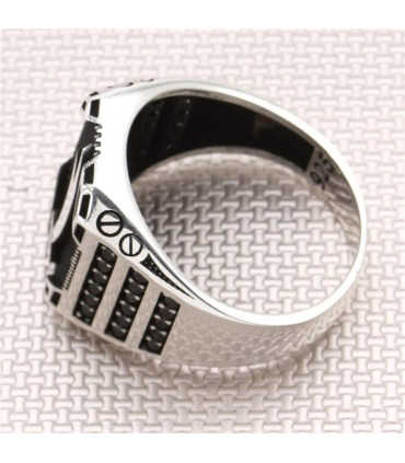 Hz. Ali Zülfikar Kılıç Yanları Siyah Taşlı Gümüş Erkek Yüzük